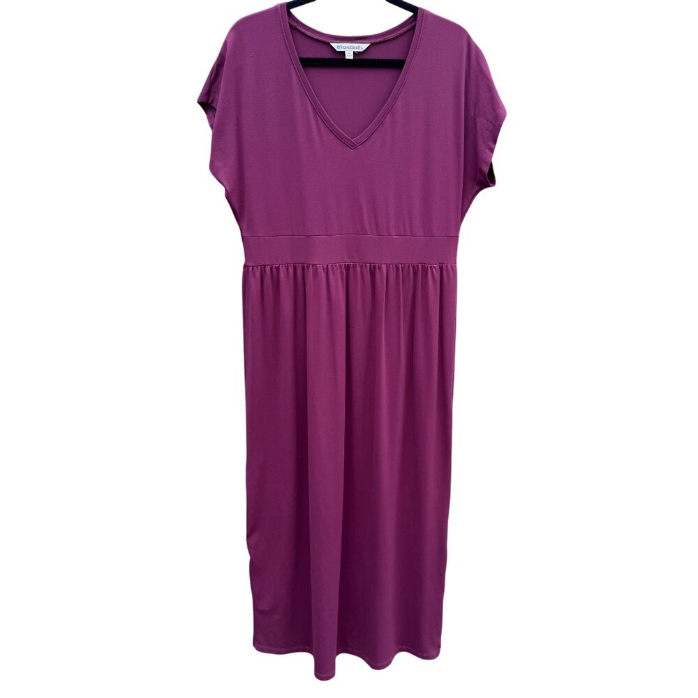 TravelSmith Womens Plum Short Sleeve V-Neck Empire Waist‎ Midi Prairie Dress L